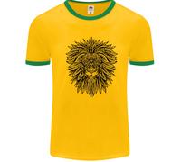 Fruit of the Loom Mandala Lion Uomo Ringer T-Shirt in Cotone Girocollo