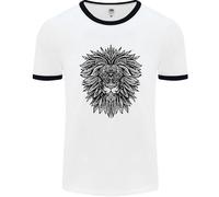 Fruit of the Loom Mandala Lion Uomo Ringer T-Shirt in Cotone Girocollo