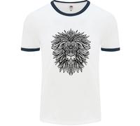 Fruit of the Loom Mandala Lion Uomo Ringer T-Shirt in Cotone Girocollo