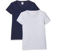 Fruit of The Loom Model_Name, Top Donna, Multicolore (Deep Navy/Heather Grey), L