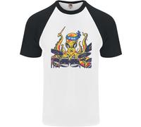 Fruit of the Loom Octopus Drummer T-Shirt Baseball Uomo Cotone