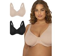 Fruit of the Loom Reggiseno in Cotone Senza Ferretto Beyond Plus Size Altamente Coprente, Opaca, Grigio Melange/Tono Nero, 7D (Pacco da 2) Donna
