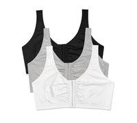 Fruit of the Loom Women's Front Close Sports Bra, Black/White/Heather Grey, 38