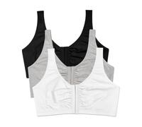 Fruit of the Loom Women's Front Close Sports Bra, Black/White/Heather Grey, 38