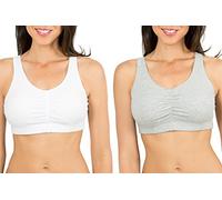 Fruit of the Loom Reggiseno Sportivo da Donna con Cookies Shirred Front Sport Bra con Cuscinetti Rimovibili, Confezione da 2 Pezzi, Bianco/Grigio Erica, 50