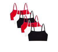 Fruit of the Loom Reggiseno Sportivo da Donna in Cotone con Cinturino Spaghetti, tonalità Nera/tonalità Nera/Bianco/Rosso Caldo/Rosso Caldo, 64 (Pacco da 6)