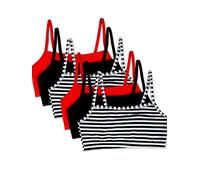 Fruit of the Loom Reggiseno Sportivo da Donna in Cotone con Spalline Sottili, Stripe/Stripe/Nero/Nero/Rosso/Rosso, 34