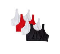 Fruit of the Loom Reggiseno Sportivo da Donna, Stile Cotone, 1 Pollice (Confezione da 4), Nero/Bianco/Rosso/Confezione da 4, 40
