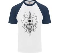 Fruit of the Loom Sabre Tooth Tiger Skull Maglia Baseball Uomo Maniche Corte