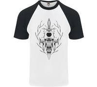 Fruit of the Loom Sabre Tooth Tiger Skull Maglia Baseball Uomo Maniche Corte