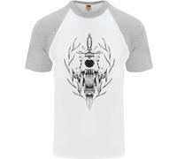 Fruit of the Loom Sabre Tooth Tiger Skull Maglia Baseball Uomo Maniche Corte