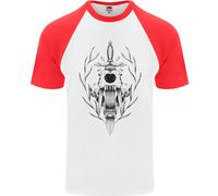 Fruit of the Loom Sabre Tooth Tiger Skull Maglia Baseball Uomo Maniche Corte
