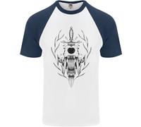 Fruit of the Loom Sabre Tooth Tiger Skull Maglia Baseball Uomo Maniche Corte