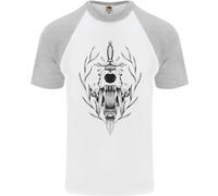 Fruit of the Loom Sabre Tooth Tiger Skull Maglia Baseball Uomo Maniche Corte