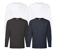 Fruit of the Loom Set di 4 magliette a maniche lunghe da uomo, in cotone, a maniche lunghe, in diversi colori, M L XL 2XL 3XL 4XL 5XL & HL