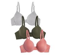 Fruit of the Loom Smooth Cotton T-Shirt Bra-Ultra-Soft, Flexible, And Invisible Under Tees Reggiseno, Opaco, Desert Dusk/Grey Heather/Olive, 6E (Pacco da 3) Donna