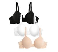Fruit of the Loom Smooth Cotton T-Shirt Bra-Ultra-Soft, Flexible, And Invisible Under Tees Reggiseno, Opaque, Nero/Sabbia/Bianco, 5B (Pacco da 3) Donna