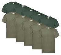 Fruit of the Loom T-shirt originale da uomo, confezione da 10 pezzi, 5 bottiglie verdi + 5 oliva, 1 blocco note per l'acquisto, XL