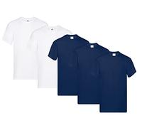 Fruit of the Loom T-shirt originale da uomo, confezione da 5, 3 blu navy 2 bianco + 1 blocco note, 3XL