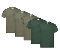 Fruit of the Loom T-shirt originale da uomo, confezione da 5, 3 verde oliva + 1 blocco note acquisto Hl, XL