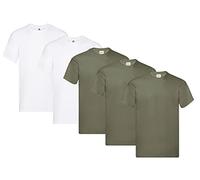 Fruit of the Loom T-shirt originale da uomo, confezione da 5, 3 verde oliva bianco + 1 blocco note, M