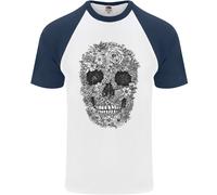 Fruit of the Loom T-Shirt Uomo Baseball Maniche Corte Gothic Skulls Made Flowers