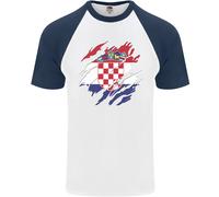 Fruit of the Loom Torn Croatia Flag T-Shirt Baseball Uomo S/S
