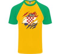 Fruit of the Loom Torn Croatia Flag T-Shirt Baseball Uomo S/S
