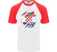 Fruit of the Loom Torn Croatia Flag T-Shirt Baseball Uomo S/S