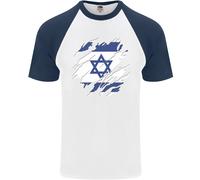 Fruit of the Loom Torn Israel Flag T-Shirt Baseball Uomo S/S Cotone