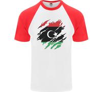 Fruit of the Loom Torn Libya Flag Uomo T-Shirt Baseball Manica Corta Cotone