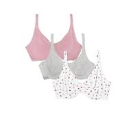 Fruit of the Loom Unlined Underwire Bra-Cotton & Spandex Blend for Natural Shape And Flexibility Reggiseno Altamente Coprente, 0,0 mm (0, Boccioli di Rosa danzanti/Lilas/Grigio, 5C (Pacco da 3) Donna