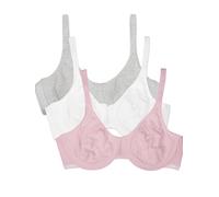 Fruit of the Loom Unlined Underwire Bra-Cotton & Spandex Blend for Natural Shape And Flexibility Reggiseno a t-Shirt, Opaque, Bittersweet Pink/White/Grey Heather, 7D (Pacco da 3) Donna