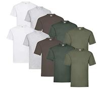 Fruit of the Loom Valueweight - Maglietta a maniche corte da uomo, confezione da 5, 2 bianco/2 grigio/2 olive/2 bottiglie verde/2 cioccolato, L