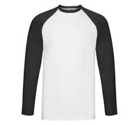 Fruit of the Loom Valueweight - Maglietta da baseball a maniche lunghe, per uomo e donna, colletto a contrasto, maniche raglan, cotone di alta qualità, bianco, XL