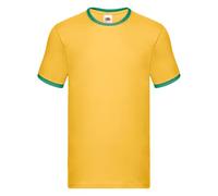 Fruit of the Loom Valueweight Ringer T | Classica maglietta girocollo con strisce a contrasto | 100% cotone, alta, Girasole/Verde Kelly, L