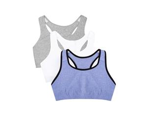 Fruit of The Loom Women's Built-Up Sports Bra 3 Pack, Blue Gem White/Black Hue