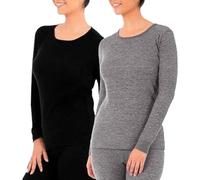 Fruit of The Loom Women's Micro Waffle Premium Thermal Crew Top, Black/Smoke Heather, Large