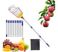 Fruit Picking Tool, Retractable Mango Picker, Extendable Harvesting Pole, 13.12ft Lightweight Gear with Handle Basket, Professional Pick Pole for Avocado, Orange, Lemon, Pear and Peach