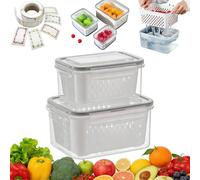 Fruit Storage Containers for Fridge with Removable Colander, Household Transparent Plastic Food Storage Box-Include Drain Basket, 4 in 1 Food Storages Container for Vegetable Fruit (Gray,S+M)