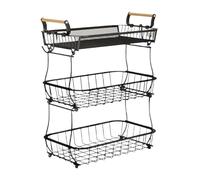 Fruit Trolley - Carrello di stoccaggio vegetale | PRODOTTO PERCHIO | Porta di frutta a 3 livelli per bancone da cucina | Terrena di frutta con ruote | Carrello di stoccaggio in metallo per banco da c