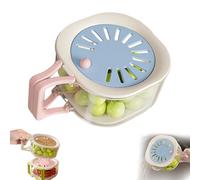 Fruit Washing Bowl with Strainer, 2-in-1 Produce Washer and Berry Container for Fridge, Dual-Layer Drain Basket with Foldable Handle, Stackable Lettuce Keeper for Kitchen & Picnic (Blue,1Pc)