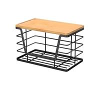 Fruits Holder, Wood Top Holder, Stackable Compact Space Saving Strong Material Lightweight Rust Proof Stable Base, Pantry Organizer for Home Kitchen Countertop, Small, Large, Black
