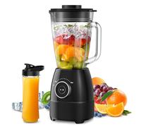 Frullatore, 1500W Elettrico Frullatore Smoothie con Caraffa in Vetro da 1,5L e Bottiglie Portatili 600ml, Velocità Regolabile, Lama in Acciaio Inox per Gelato, Frutta, Verdura