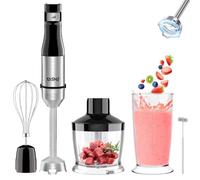 Frullatore a Immersione 5 in 1, Frullatore Elettrico 1000W, Velocità Regolabile Continuamente, Set Frullatore in Acciaio Inossidabile con Tritatutto da 500ml, Bicchiere Graduato, Frusta e Montalatte