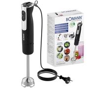 Frullatore a immersione Bomann® da 800 Watt con funzione Turbo, Frullatore a immersione con lama in acciaio inox, 12 velocità, per pappe, zuppe, frullati, puree, Frullatore elettrico a immersione