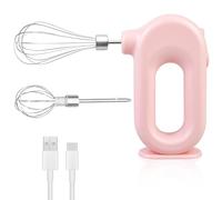 Frullatore a mano senza fili elettrico: mini frusta a mano con 4 livelli e 2 fruste, frullatore elettrico ricaricabile USB, frullatore elettrico per cuocere, panna, torte, budini e altro, rosa