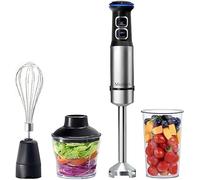 Frullatore ad Immersione 4-in-1 con Design Antischizzo - Multifunzione: 20 Velocità, Lame in Acciaio Inox, Grigio, 23x24x28cm, 220V, 1200W