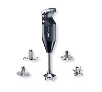 bamix Frullatore a immersione M350 MAXX incl. lama multiuso, per carni e verdure, frusta, frullino in acciaio inox, 350 watt, 2 velocità, Made in Switzerland, Nero/cromo