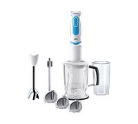 Braun MQ 5260WHBL Frullatore a immersione - MultiQuick 5 Vario Frullatore ad immersione con base in acciaio inox e taglierina a spirale, 1000 Watt, incl. set di accessori, bianco/blu